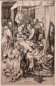 Gravura sobre papel. A Morte da Virgem. Martin Schongauer. Ca 1470-1491. (gravura sobre papel) de Martin Schongauer