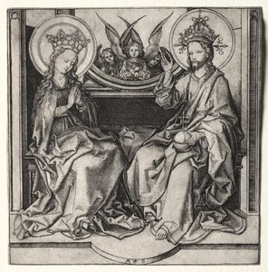 Deus Pai e a Santíssima Virgem Entronizada com a presença de anjos de Martin Schongauer