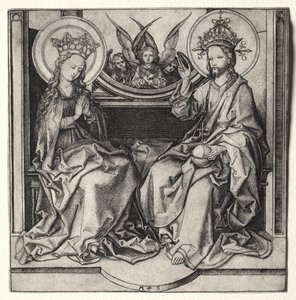 Deus Pai e a Santíssima Virgem Entronizada, Assistida por Anjos, c. 1480-90. de Martin Schongauer