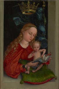 Madona e Menino numa Janela, c.1485-1490 (óleo sobre painel) de Martin Schongauer