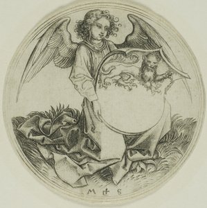 Escudo com um leão, segurado por um anjo de Martin Schongauer