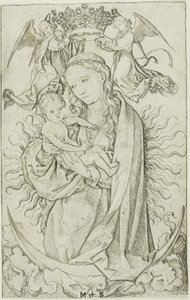A Madona no Crescente coroada por dois anjos de Martin Schongauer