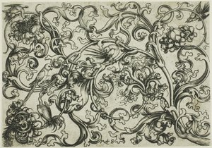 Ornamento de videira com papagaios e pássaros de Martin Schongauer