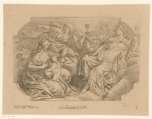 Personificações femininas de três virtudes divinas
Quadros de tecto na Sacrestia di Solimena (título da série) de Martin Speer