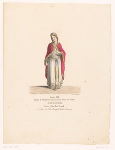 Kostuum van koningin Berthe uit de tragedie O cerco de Paris Berthe (título no objeto) Theaterkostuums (título da série) Teatro Francês: coleção de figurinos de MM. J. Alaux e L. Duponchel com base em desenhos manuscritos da Bibliothèque de la Comédie- de Martin Sylvestre Baptiste