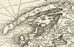 Mapa de 1513 do Mar do Norte mostrando a Gronelândia ligada à Escandinávia