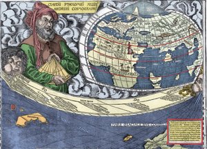 Ptolemee (Claudius Ptolemaeus 90-168) - Claudius Ptolemy em "Waldseemuller map or Universalis Cosmographia - (Cosmografia Universal) - Waldseemuller Planisphere" - 1507 -