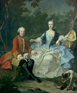 Conde Giacomo Durazzo 1717-1794 sob o disfarce de um caçador com sua esposa ..., provavelmente no início da década de 1760.