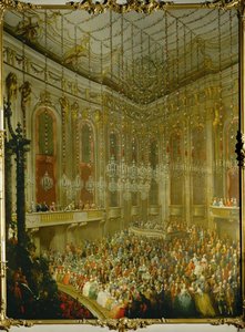Concerto de casamento do Imperador José II e Isabel de Parma; serenata no Redoutensaal do Palácio Imperial de Viena ... (óleo sobre tela)