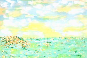Prado de flores e céu nublado de Damasco amarelo de Martina Konitzky