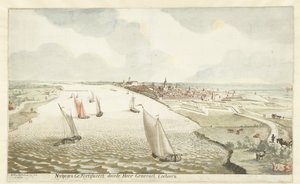 Vista das fortificações perto de Nijmegen no Waal Nymegen Fortificada por Sir General Coehoorn (título no objeto) de Martinus Berkenboom
