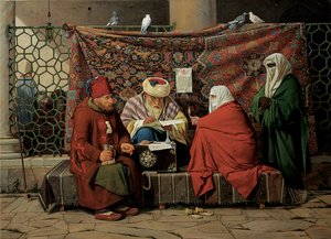 Um notário turco redigindo um contrato de casamento em frente à mesquita Kilic Ali Pasha, Tophane, Cinstantinople, 1837