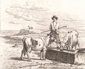 Um menino pastor em um bebedouro. Ilustração para Chr. Winther "Vinte e cinco fotos para crianças pequenas" de Martinus Rørbye