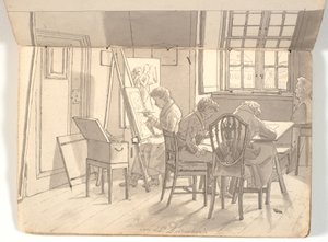 Interior da academia com artistas de pintura e desenho de Martinus Rørbye