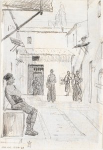 Rua italiana com um pescador ao fundo de Martinus Rørbye
