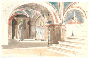 O interior da capela da abadia de S. Benedetto em Subiaco de Martinus Rørbye