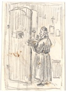 Um clérigo em uma porta entreaberta de Martinus Rørbye