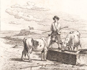 Um menino pastor em um bebedouro. Ilustração para Chr. Winther "Vinte e cinco fotos para crianças pequenas"