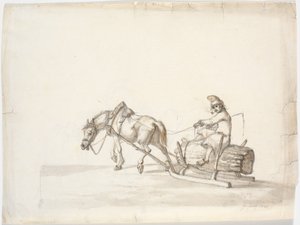 Trenó puxado a cavalo com um homem em um feixe de tubos [?] de Martinus Rørbye
