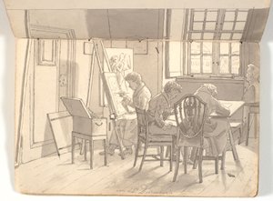 Interior da academia com artistas de pintura e desenho de Martinus Rørbye