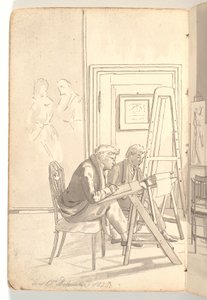 Interior da academia com jovens artistas desenhando de Martinus Rørbye