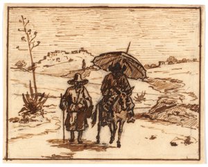 Paisagem italiana com cavaleiro de burro e um pedestre de Martinus Rørbye