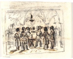 Rascunho de composição com uma cena medieval (?) de Martinus Rørbye