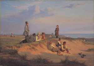 Homens de Skagen em uma noite de verão com bom tempo