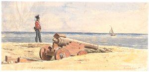 Sentinela e canhão na praia de Frederikshavn de Martinus Rørbye
