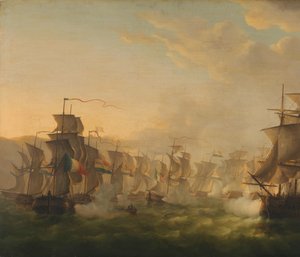 Choque das frotas holandesa e britânica durante a passagem da Flotilha Holandesa para Boulogne (1804) de Martinus Schouman (signed by artist)