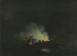 Neerlandês: A travessia de Matthijs Beelaerts, comandante da Guarda Nacional, para Papendrecht na noite de 22 de novembro de 1813