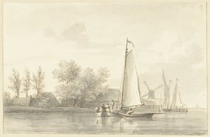 Vista para o rio com veleiro e barco a remo