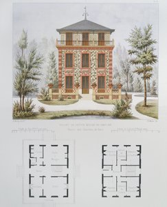 Projeto para uma pequena casa de campo perto de Paris, gravada por Walter, placa 18 da Arquitetura Pittoresque et Moderne de Marty