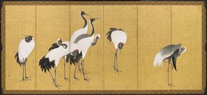 Guindastes, Período Anei, 1772 (tinta, cor e folha de ouro no painel)