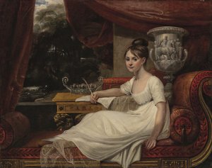 Retrato de Eleanor Anne Porden, Lady Franklin (1795-1825), numa chaise longue (óleo sobre tela) de Mary Ann Flaxman