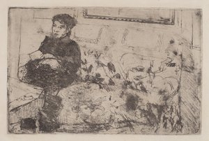 Interior: No sofá, c. 1883. de Mary Cassatt