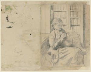 Tricô na Biblioteca, Tricô na Biblioteca verso, c. 1881 de Mary Cassatt