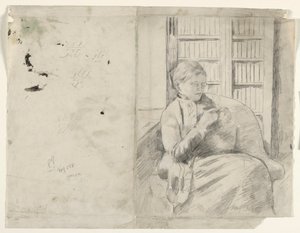Tricô na Biblioteca reto, c. 1881 de Mary Cassatt
