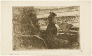 Dama de Preto, em um Loge, Virado à Direita de Mary Cassatt