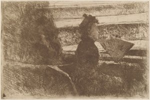 Lady in Black, in a Loge, Facing Right, c. 1880. de Mary Cassatt