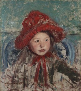 Menina pequena com um grande chapéu vermelho de Mary Cassatt