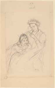 Margot encostada no joelho de Reine de Mary Cassatt