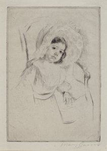 Margot com o Bombom em forma de Floppy Bonnet Encostada a uma Cadeira, c. 1902. de Mary Cassatt