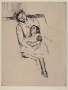 Reine e Margot sentados num Sofá No. 2, c. 1902. de Mary Cassatt