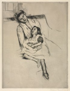 Reine e Margot sentados em um sofá, c. 1902 de Mary Cassatt