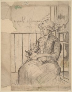 Susan numa varanda segurando um cão [recto] de Mary Cassatt
