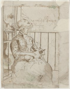 Susan em uma varanda segurando um cachorro [verso] de Mary Cassatt