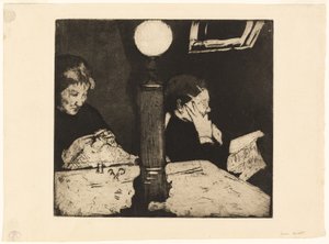 Sob a lâmpada, c.1882 de Mary Cassatt