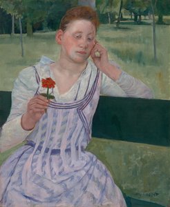 Mulher com uma zínia vermelha (Devaneio) de Mary Cassatt