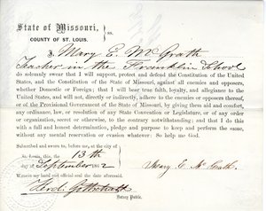 Juramento de lealdade de Mary E. McGrath do Missouri, Condado de St. Louis de Mary E. McGrath
